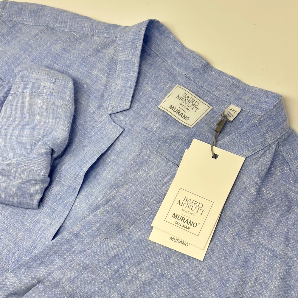 Murano Baird McNutt Linen Band-Collar Roll-Tab Shirt 2XT Tall Light Blue NEW